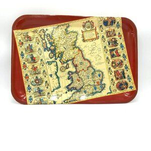 Worcester Ware Tray Britain Map Heptarchy Old Tyme Saxons Metal Box Prod 14 x 20